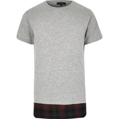 Grey checked hem longline t-shirt